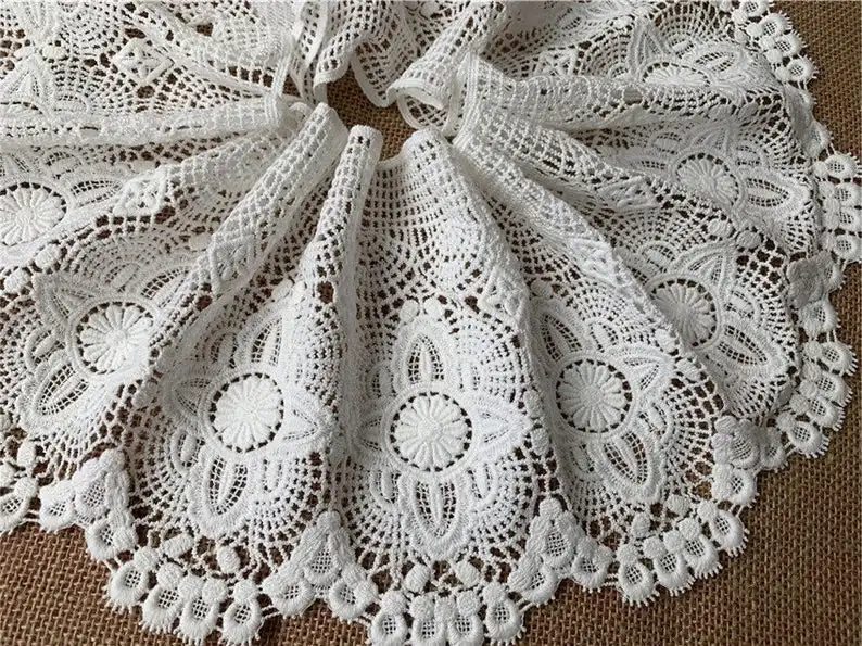 Super Wide Cotton Lace Trim Retro Off White Crochet Lace Hollowed Out Lace Fabric With Scalloped Border 6.7