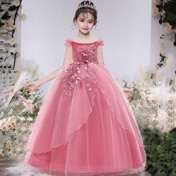 Girls Formal Dress Pink Bridesmaid Dress Kids Clothes For Children Long Princess Party Wedding Evening 12 13 14 Years Vestidos