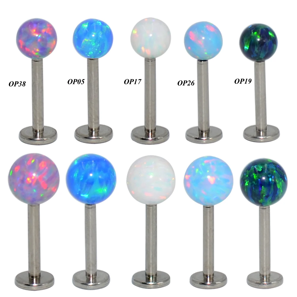 1 PC G23 Titanium/Surgical Steel Opal Bead Ball Labret Stud Lip Ring Ear Tragus Cartilage Helix Earring Body Piercing Jewelry