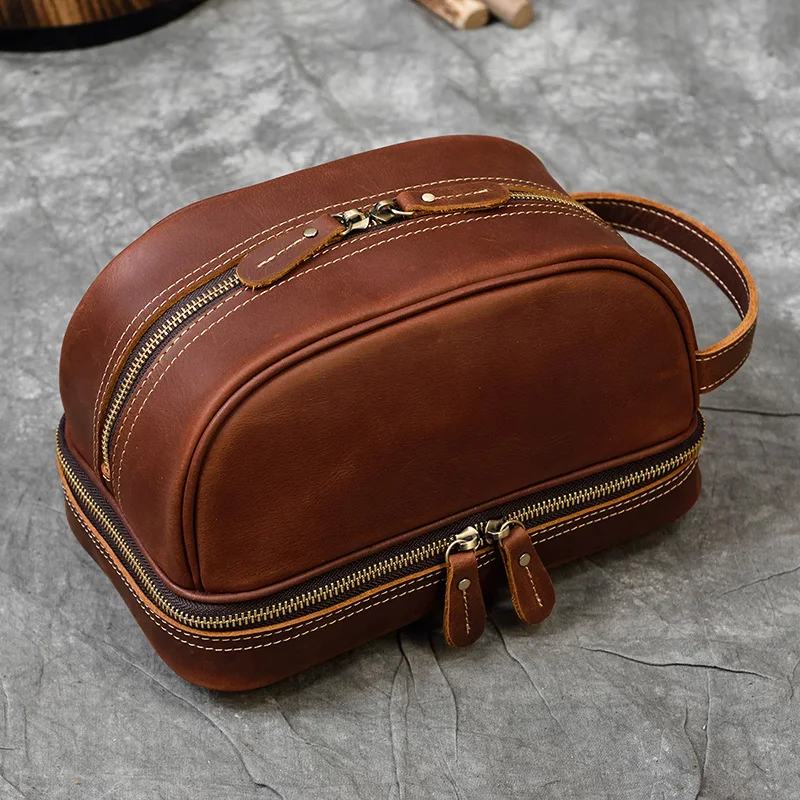 Newsbirds Thick Leather Clutch Bag mens wash bag storage bag genuine leather Toiletry kits bag real cowskin make up day clutch