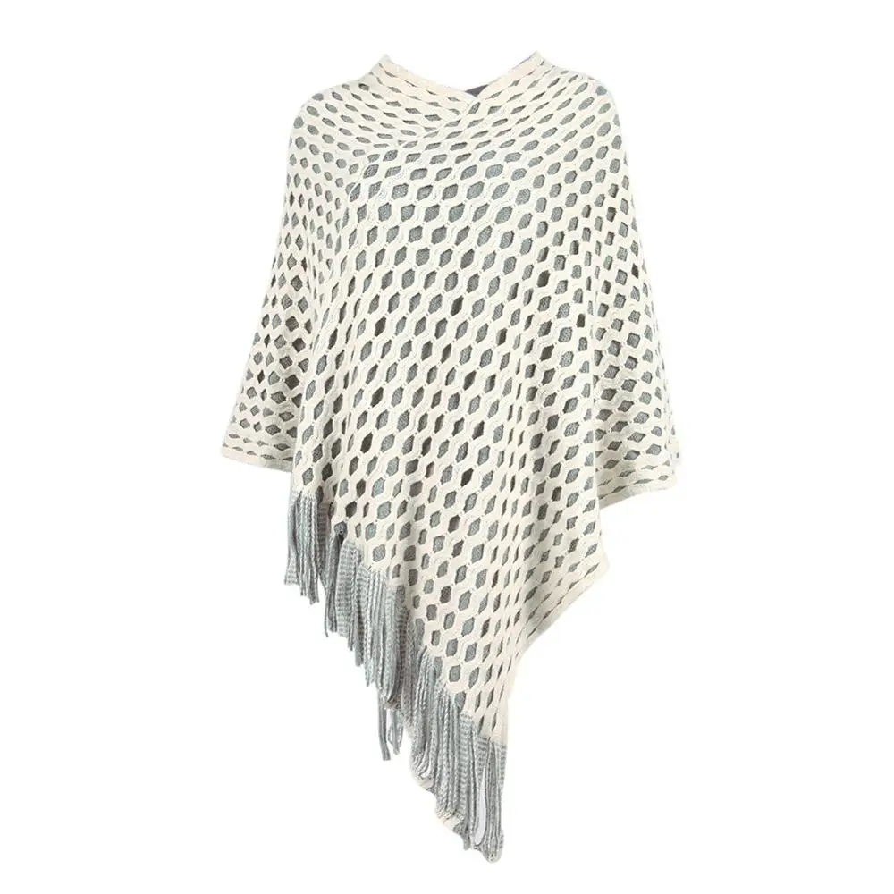 

Womens Double Layer Tassel Poncho Cape Shawls Batwing Knit Sweater