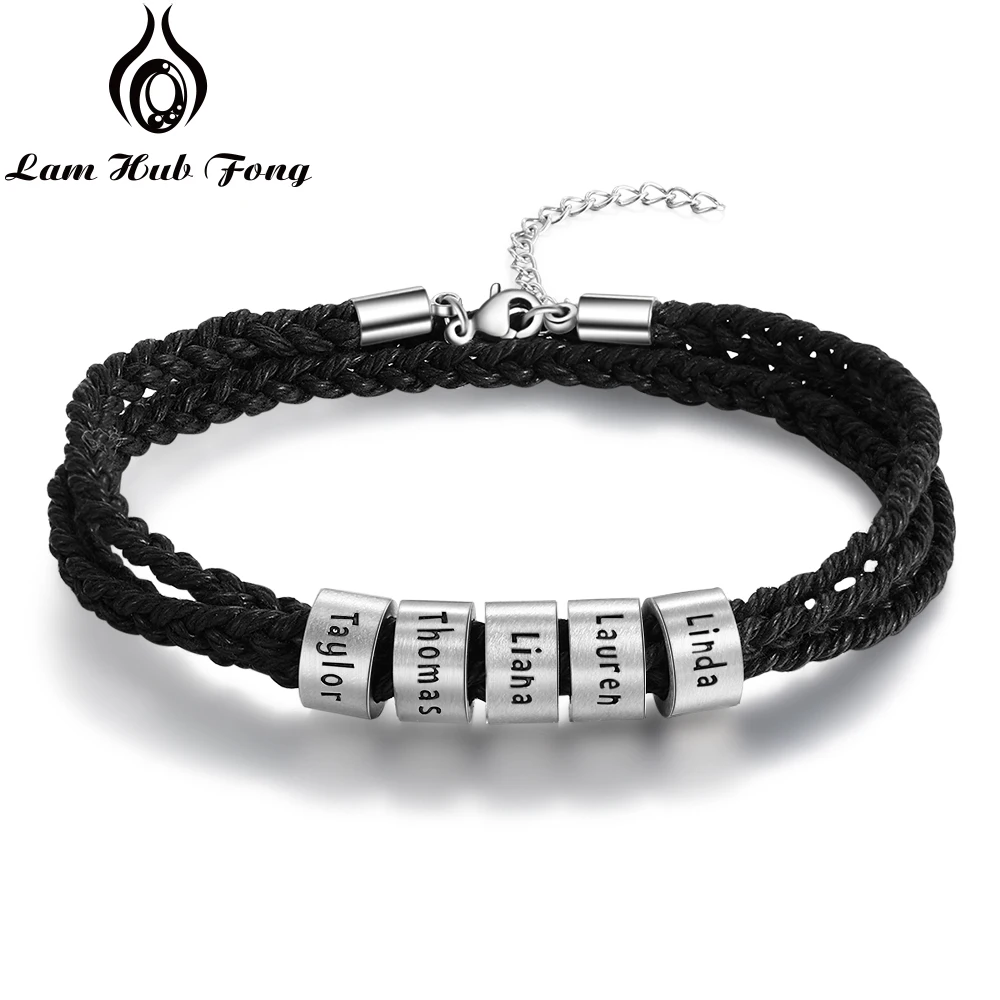 

Multilayer Braided Bracelet for Men Custom Beads Charms Bracelet Stainless Steel Jewelry Personalized Family Gift (Lam Hub Fong)