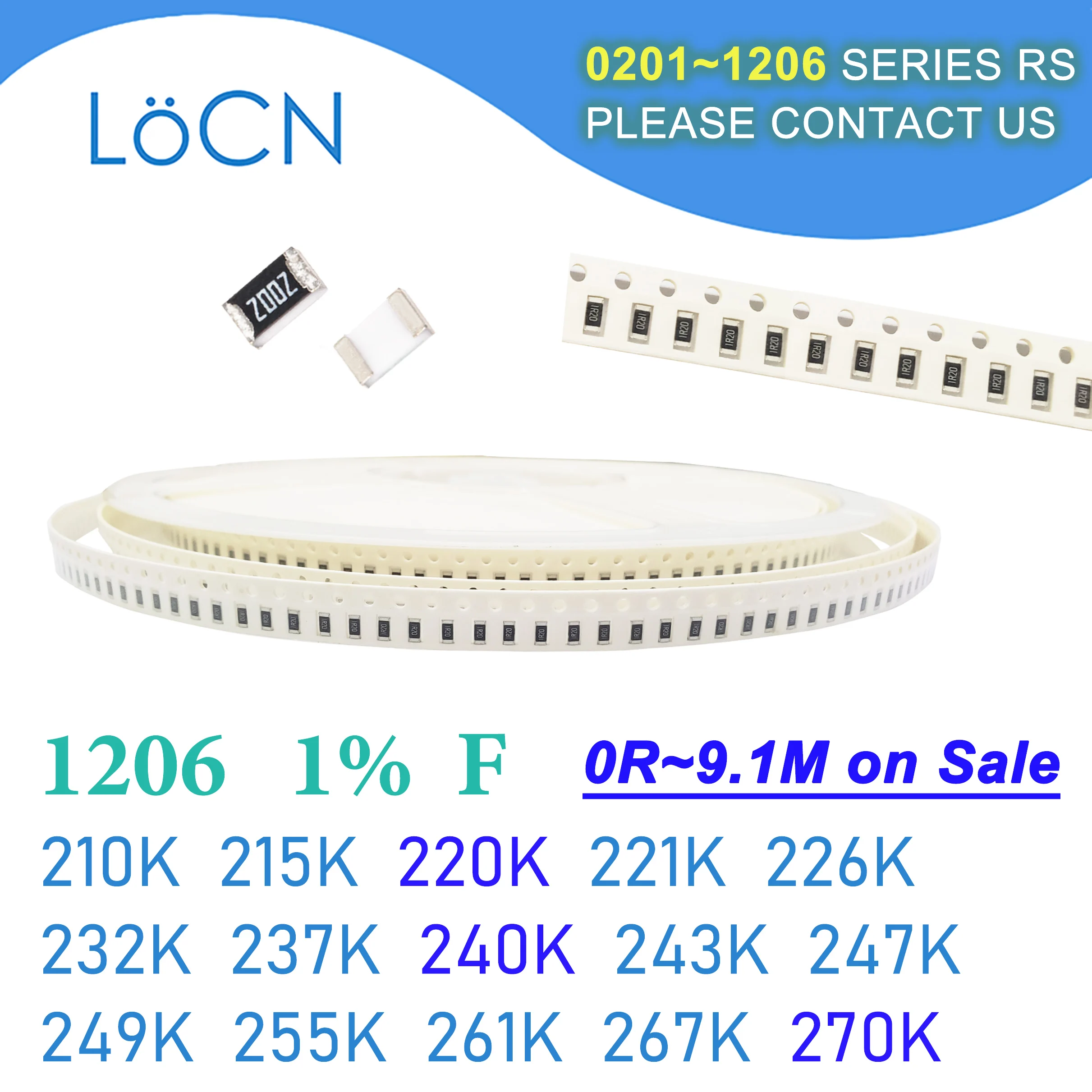 

1206, 1% F, 5000 шт., SMD 210K, 215K, 220K, 221K, 226K, 232K, 237K, 240K, 243K, 247K, 249K, 255K, 261, резистор, Ом