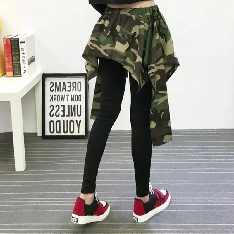 2021 Gestapelde Vrouwen Leggings Set Jazz Kostuums Vrouwelijke Maillots Pak Nep Twee Stuk Hip Hop Broek Leiderschap Stretchy broek