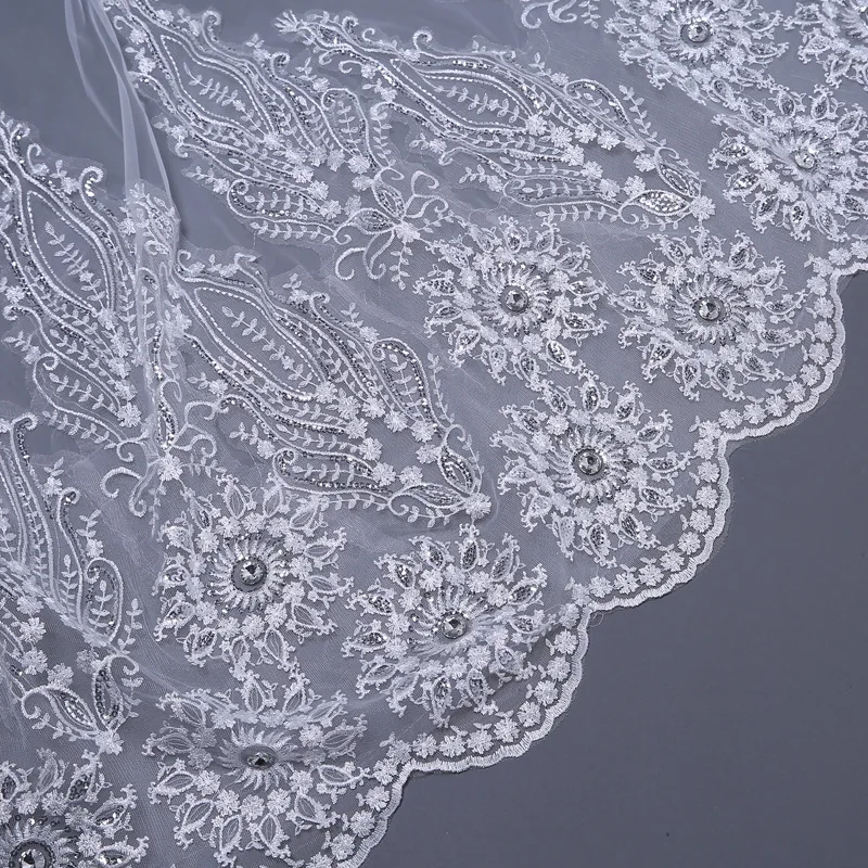 JaneVini – voile de mariage à deux couches, 2020 M de Long, ivoire/blanc, Appliques de dentelle, bord perlé, Tulle doux, accessoires pour cheveux de mariée, 3.8