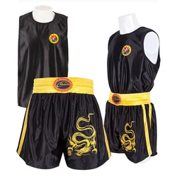 Pantalones cortos de boxeo con bordado de dragón y chaleco, uniforme de artes marciales, Muay Thai, Crossfit, Sanda Wushu, Kickboxing, ropa de lucha MMA