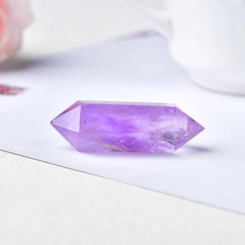 1PC Natural Amethyst Crystal Hexagonal Double Terminated Points Wand Meditation Reiki Healing Stone DIY Mineral Jewelry Gift