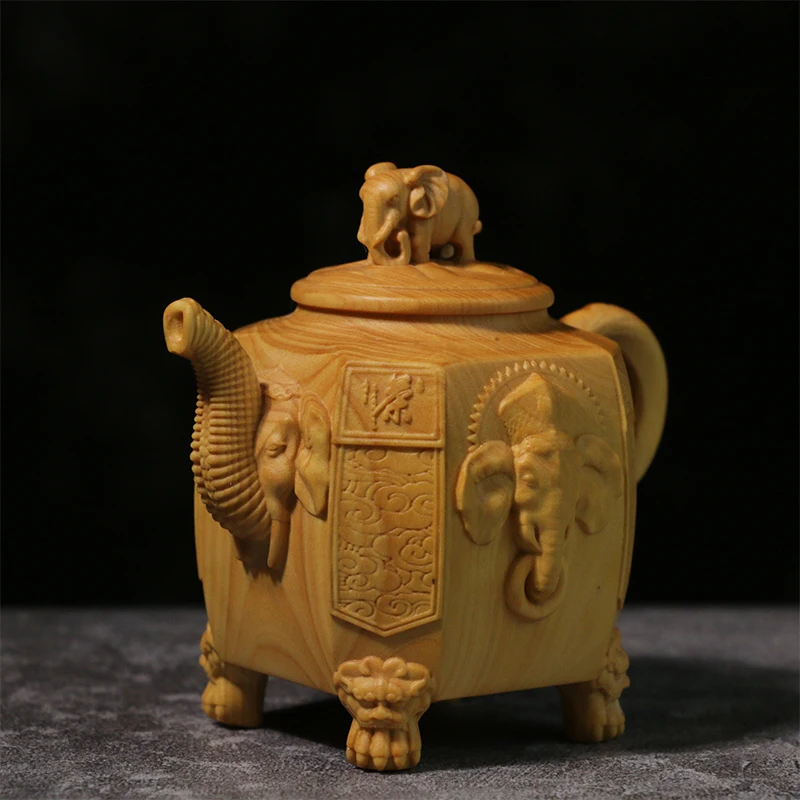 

Lucky Elephant Teapot for Home Decor, Wood Sculpture, Chinese Mascot, 8cm