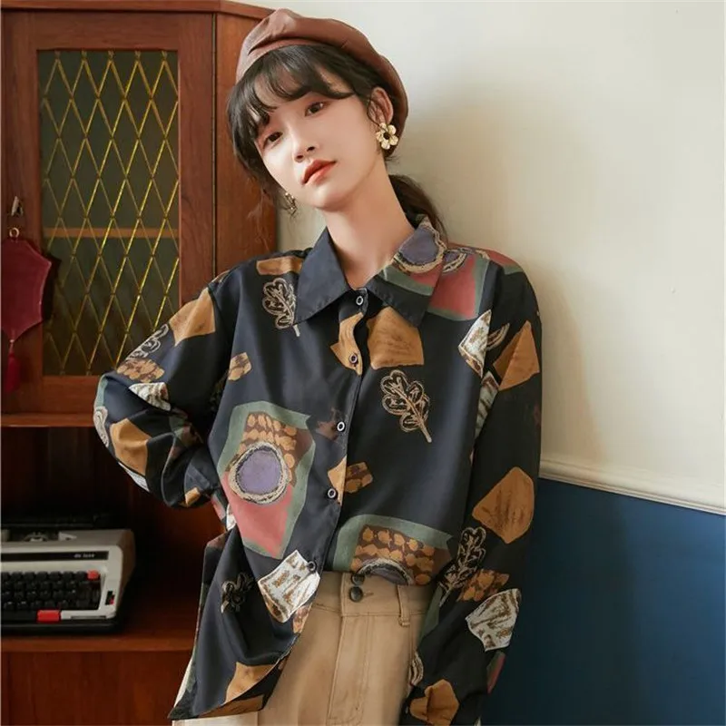 New Fashion Women Loose Chiffon Long Shirt Sleeve Vintage Print Women\'S Elegant Blouses Female Casual Tops Blusas Mujer Tunics