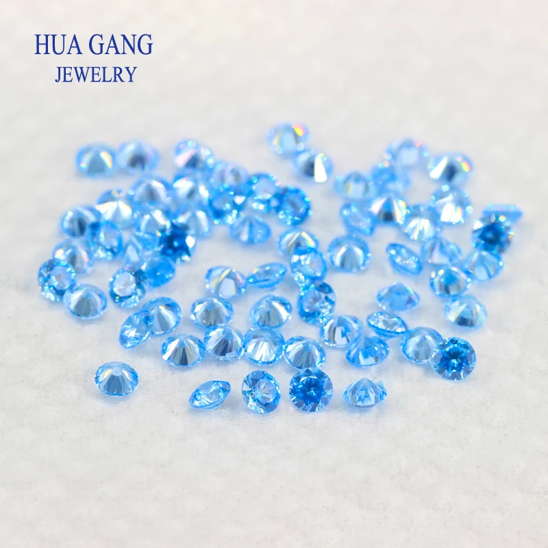 High Temperature Resistance Sea Blue 0.8~15mm Cubic Zirconia Round Shape 5A Brilliant Cut Loose CZ Stone Synthetic Gems