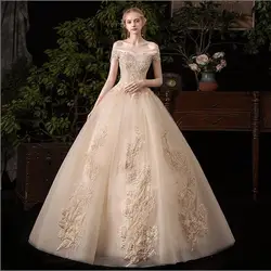 Champange Off The Shoulder Wedding Dress Princess Ball Gown Bridal Dress 2025 Plus Size Modest Wedding Dresses Customized