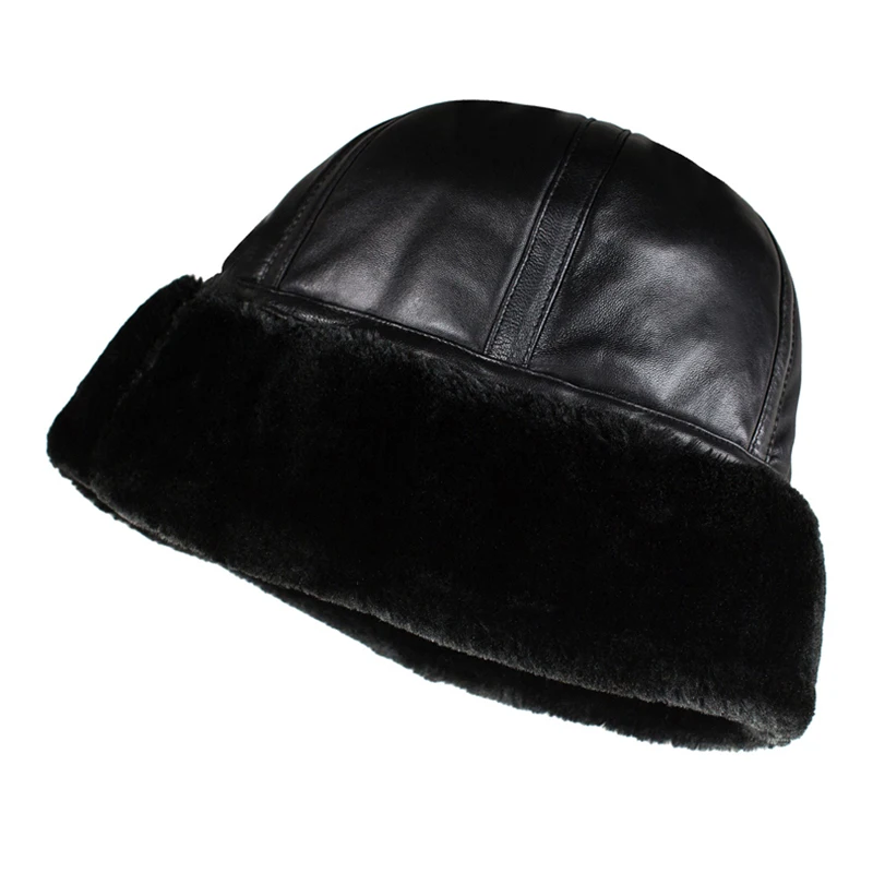 Brand New 2023 Retro Sheepskin Bomber Hat Winter Keep Warm Caps Men Women Real Leather Cap Thick Velvet Dad Hat