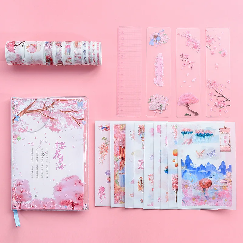 Sakura Series Notebook Gift Box Set Stationery Kawaii Pink Diary Book Journals Agenda Planner Washi Tape Exquisite Gift