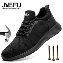 JIEFU-Sapatos leves de segurança para homens e mulheres, toe de aço, treinadores de trabalho antiderrapantes, tênis de construção respirável