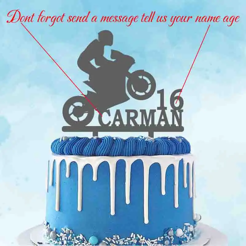 Man Motocross Silhouette Custom Name Age Motorcycle Racing Cake Topper For Motocross Fans Birthday Party Cake Decoration YC172