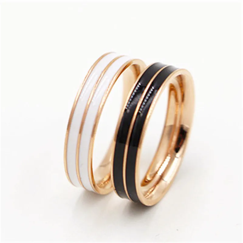 Classic Black White Rings Ceramic Titanium Steel Lovers Simple Finger Rings for Women/men Cubic Wedding Engagement Ring KK006