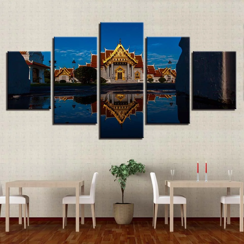 

HD Printed Poster Framework for Home Decor, Landscape Pictures, Church Of Buddhist Temple Canvas Wall Art Modular Painting 5 PCs