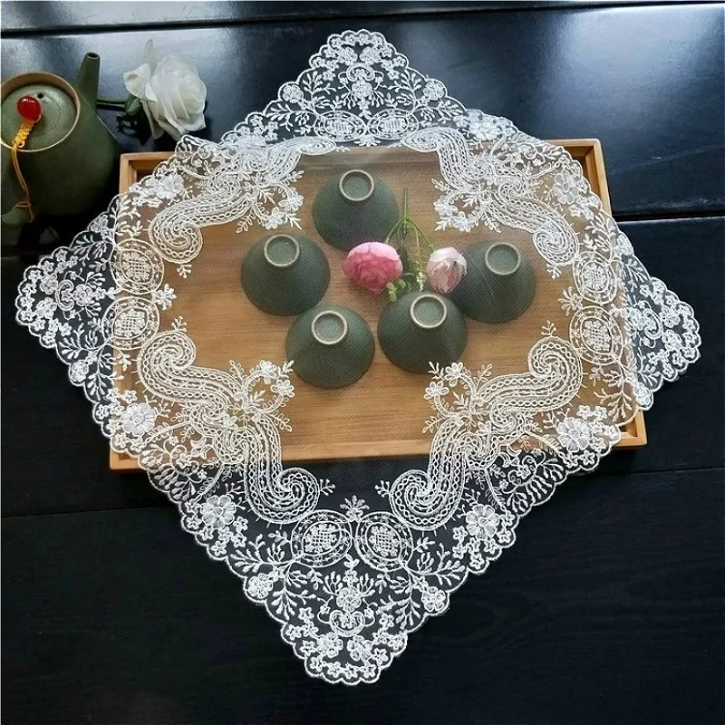 Square 40cm European-style Lace Fabric Coaster Placemat Embroidered Tea Set Fruit Plate Vase Pad Cup Table Mats For Dining Mat