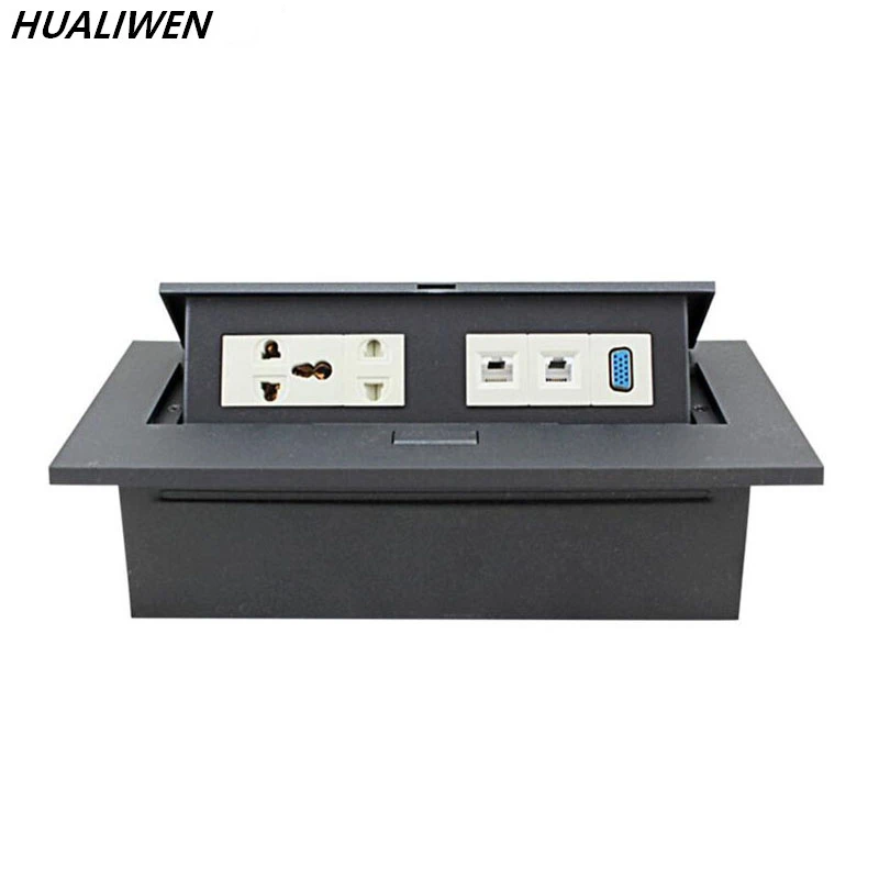 JSJ Pop-up desktop socket table information cable box five-hole power + dual network + VGA conference desktop board module