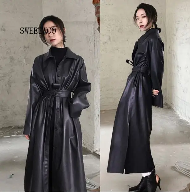 2020 Autumn Jacket Women Faux Leather Jacket Women Clothes Long Trench Coat Female Streetwear Windbreaker