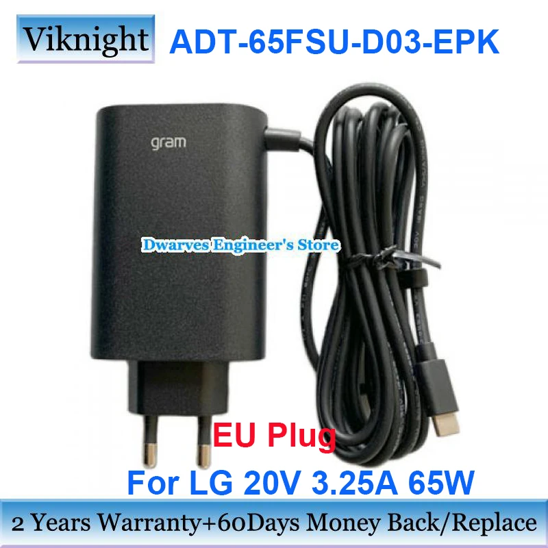 Genuine ADT-65FSU-D03-EPK Laptop Adapter Charger EU Plug For LG 20V 3.25A 65W HU10967-20029RR-HR3-ADT-65DSU Power Supply Type C