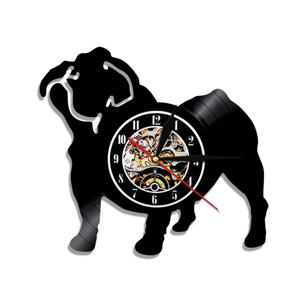 French Bulldog Silhouette Shadow Wall Clock Dog Animal Vinyl Record Hanging Watches Puppy Art Silent Decor For Children's Room