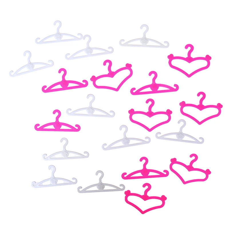 10/12/20PCS Play House Girls' Gift Pink Color Hangers Accessories For Barbie Doll Clothes Dress Outfit Skirt Shoes Pretend Toy