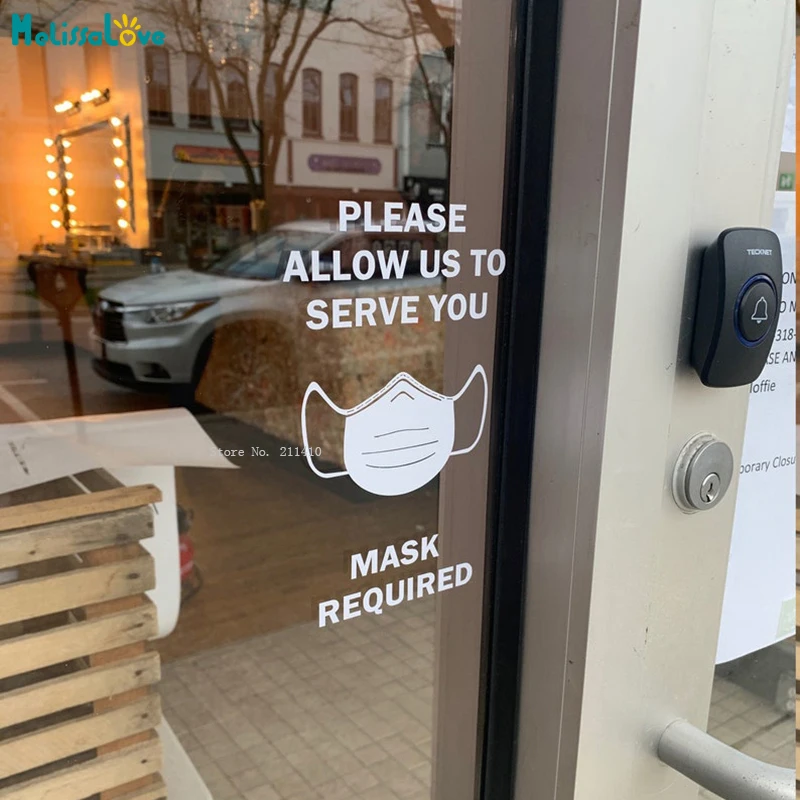 Please Allow Us To Serve You Mask Required Wall Stickers  Shop Window Decals Safety Measures Vinyl Murals YT5528