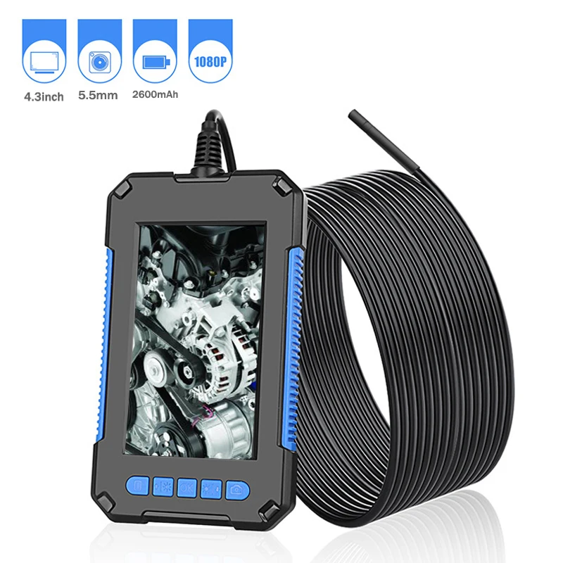 

5.5mm Industrial Endoscope Camera 1080P HD 4.3inch LCD Screen endoscope IP67 Waterproof borescope 8 LEDs 2600mAh Battery