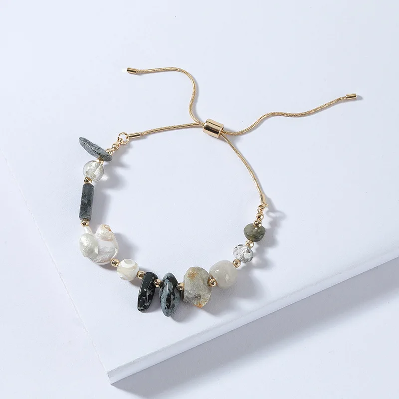 Summer New Trendy Pull Tie Chain Bracelet-Baroque Pearl Shell Natural Stone Bracelets for Women