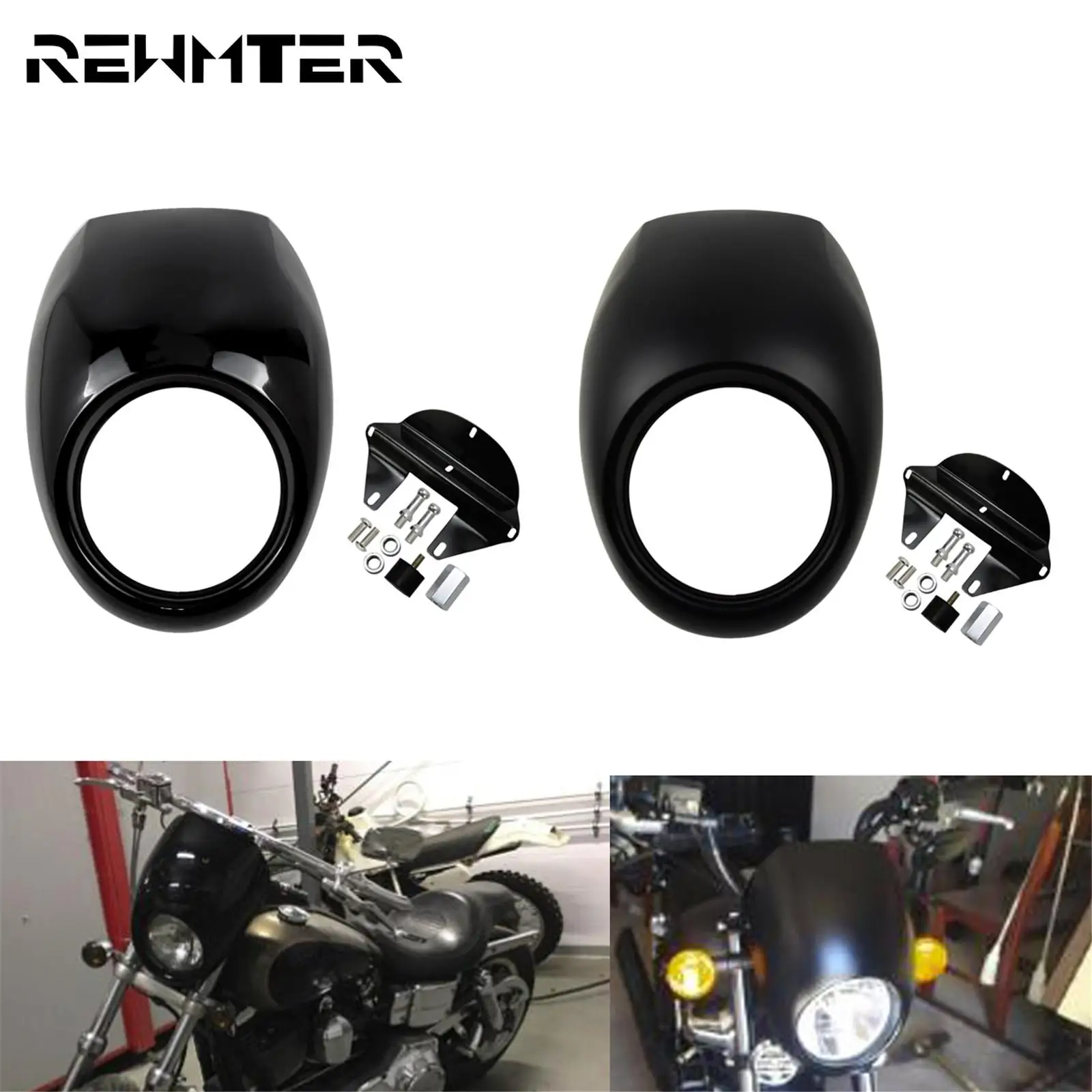 

Motorcycle Black Headlight Fairing Head Light Lamp Mask Front Fork Mount For Harley Sportster XL 883 1200 FXDF