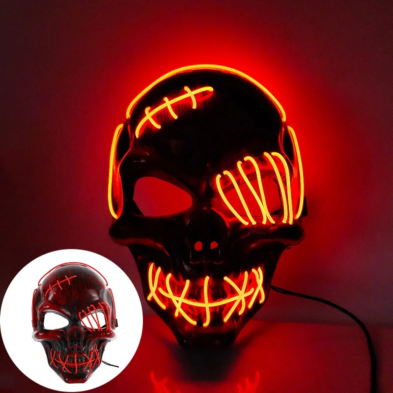 LED Halloween Cosplay Mask Single-Eye Pirate Pattern Horror Party Masquerade Supplies Skull Face Cover