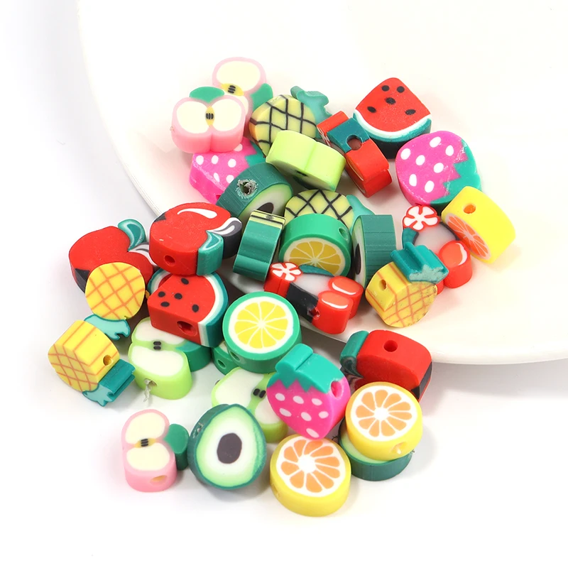 50Pcs/Lot Soft Polymer Clay Beads Fruit Mixed With Loose Spacer Beads For Women Girls Jewelry Making DIY Bracelet Necklace