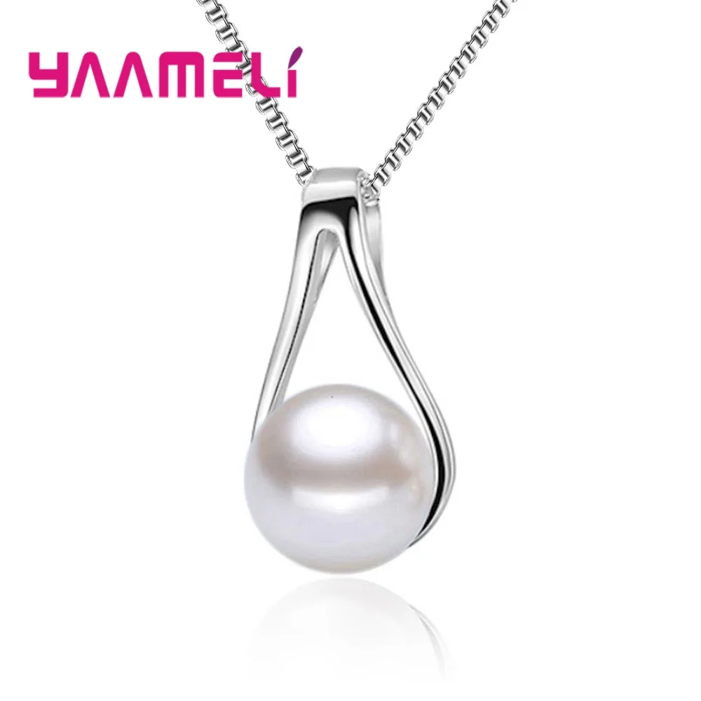 925 Sterling Silver Pendant Necklace for Women Girls Wedding Engagement Cute Pearl Style Waterdrop Best Gift for Beloved