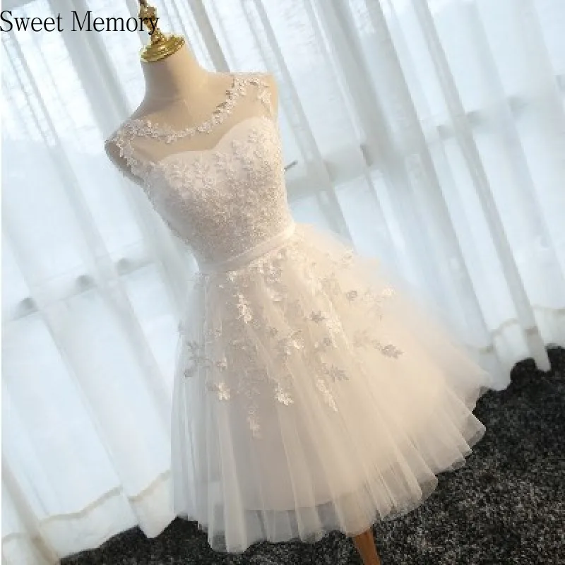 

M535 Custom Made Bride Dress Appliques Pearls Lace Tulle Short Wedding Dresses Birthday Prom Robes Party Vestidos Formal Gown