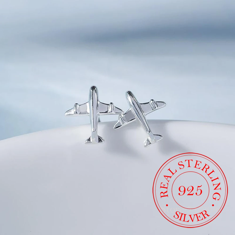 925 Sterling Silver Airplane Stud Earrings For Women Girls Wedding Gift Pendientes Mujer Female Pendientes Brincos