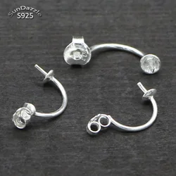 Real Solid 925 Sterling Silver Earring Stud Needle Post Flat Base Pins Double Side Posts Settings DIY Jewelry Making Findings