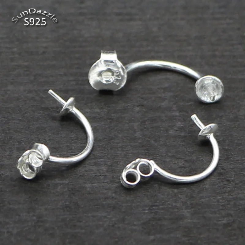 Real Solid 925 Sterling Silver Earring Stud Needle Post Flat Base Pins Double Side Posts Settings DIY Jewelry Making Findings