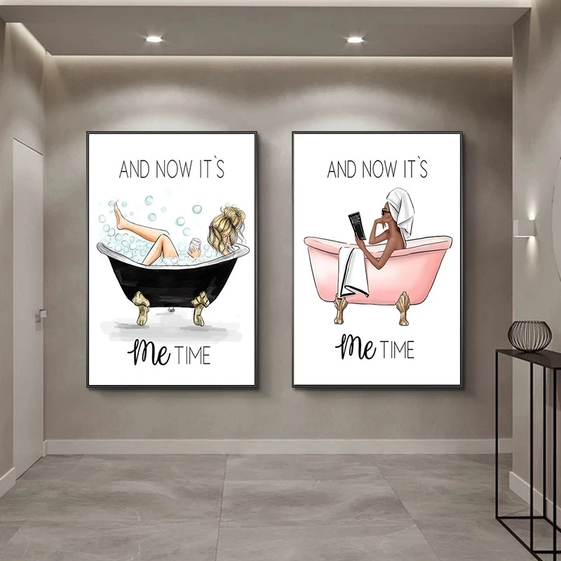 

Fashion Bathroom Canvas Painting Nordic Beauty Bathing Posters and Prints Wall Art Picture for Living Room Home Decoration