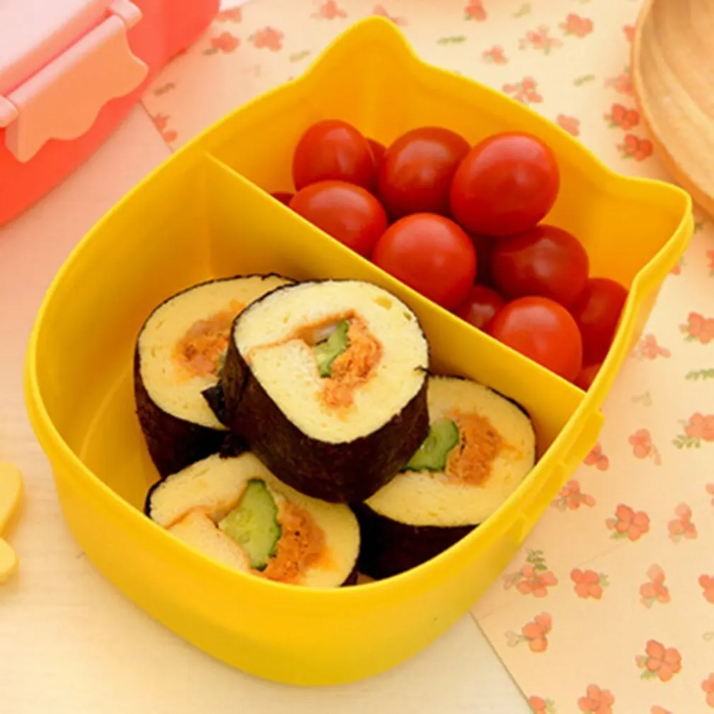 Fiambrera portátil Bento de búho de dibujos animados, contenedor de plástico seguro para alimentos, Picnic, niños, estudiantes, estuche con compartimentos