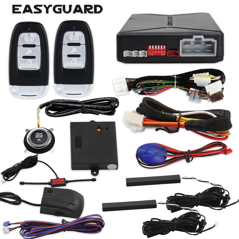 

EASYGUARD EC010-MS PKE car Alarm Passive keyless Entry with Push Button Start & Remote Starter, Microwave Sensor Shock Alarm