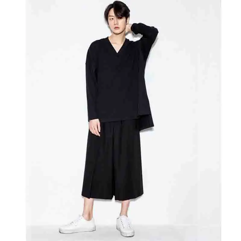 

Men's Cropped Pants Wide Leg Skirt Casual New Men's And Women's Black Casual Pants Japanese Loose Large Fat Leg Pants Fashion