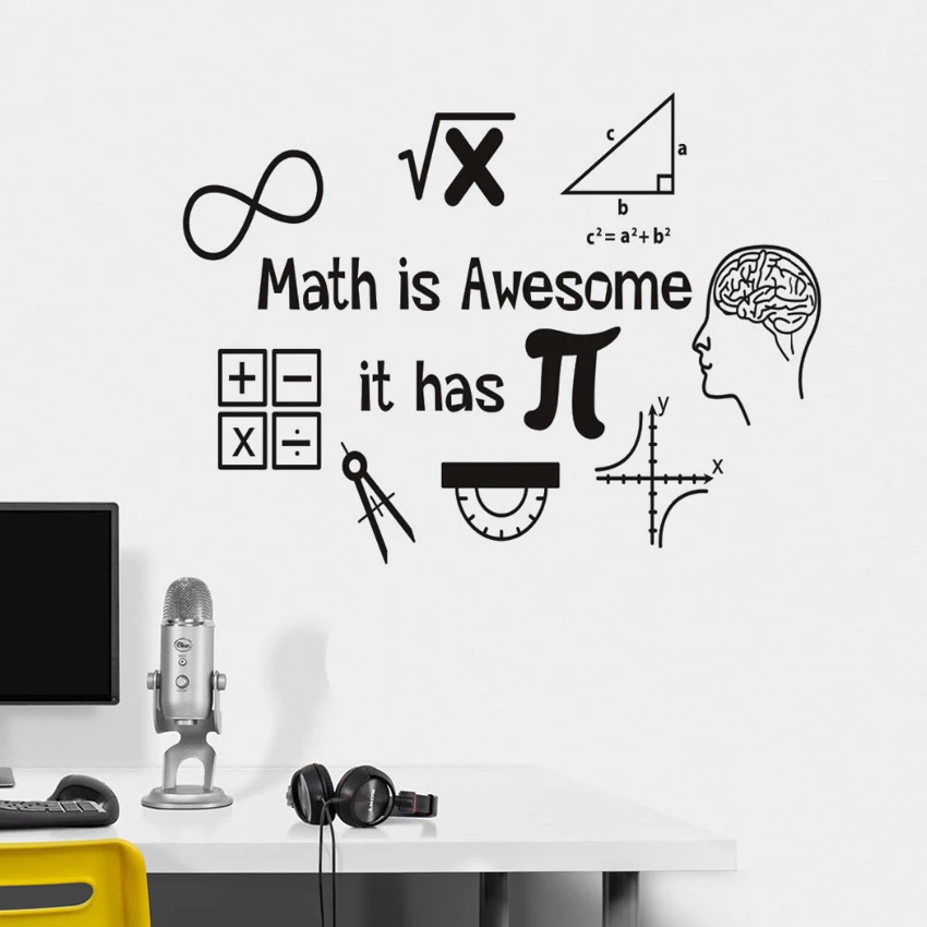 Classroom Wall Stickers Décor Math is Awesome Quote Vinyl Wall Decals Calculator Ruler Math Tools Vinyl Murals Poster AZ973