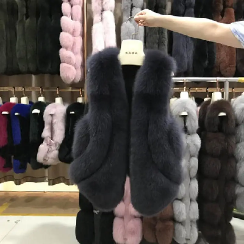 Gilet in pelliccia di volpe sintetica da donna pelle piena autunno e inverno nuovo stile coda di pesce pelliccia di volpe gilet di media lunghezza donna calda