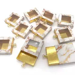 Gold Square Eyelash Packaging Squae Drawer Lash Box Luxury Marbling Eyelash Boxes Eyelash Cases Empty Eyelash Box