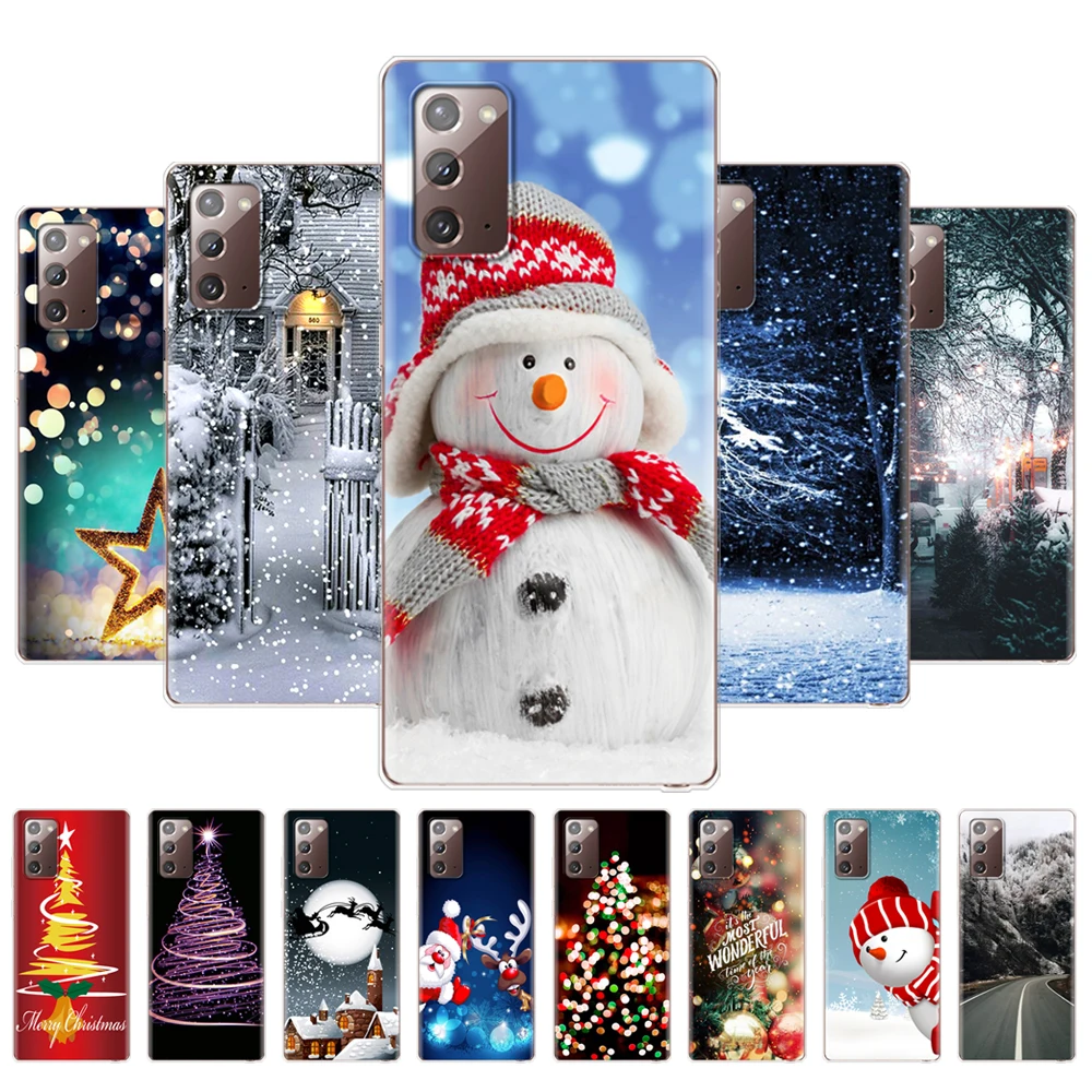 Untuk Samsung Galaxy Note 20 Penutup Belakang Casing Ultra untuk Samsung Note 20 Silikon Lembut TPU Coque Pohon Salju Natal Tahun Baru