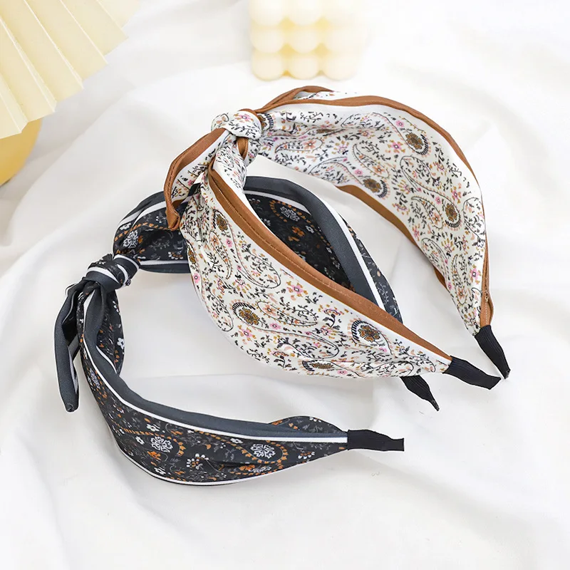 2024 New Summer Bohemian Print Rabbit Ear Hair Bands Wide Headbands National Style Flower Printing Hair Accessories Head Wrap