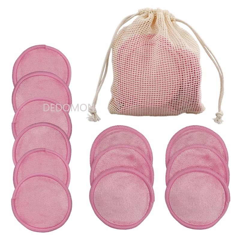 Reusable Bamboo Fiber Makeup Remover Pads 12/1pcs/Pack Washable Rounds Cleansing Facial Cotton Make Up Removal Pads Tool