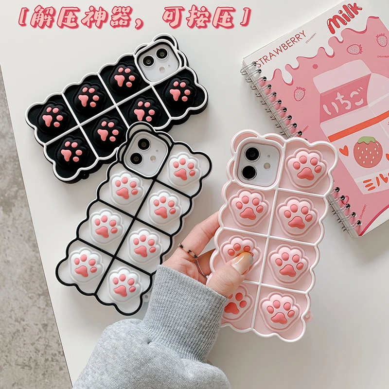 Rainbow Silicone Phone Case For Iphone 13 11 12 Pro Max XR X XS Max 6 6s 7 8 Plus Cartoon Relive Stress Toys Push Bubble Cover