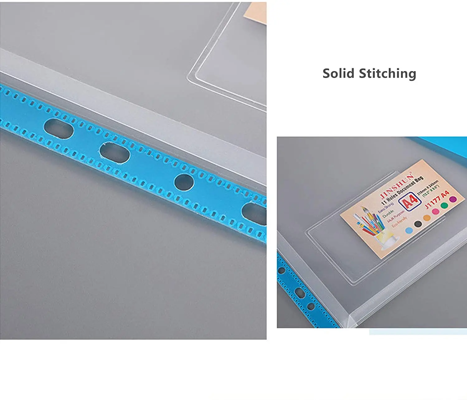 A4 Size Clear Plastic Waterproof Perforated Pockets with Button Closure for 11 Holes Files Binder Envelopes Folders Organizer